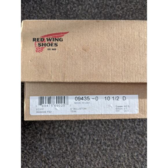 Red Wing Heritage 9435 Brown Leather Teak Williston Size 10.5D Dress Boots Rare